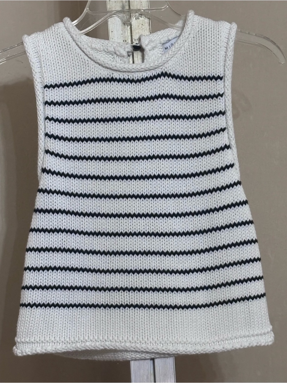 Miou Muse Preppy,Striped Knit Sweater Vest Top White Black Sleeveless Size S